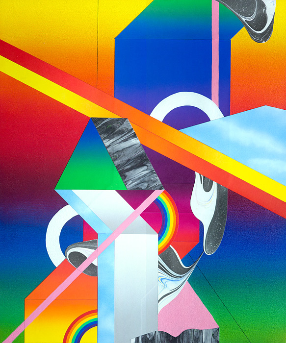 Rainbow PieceAcrylic, cut paper, and ink on canvas over panel 24 x 20 inches
