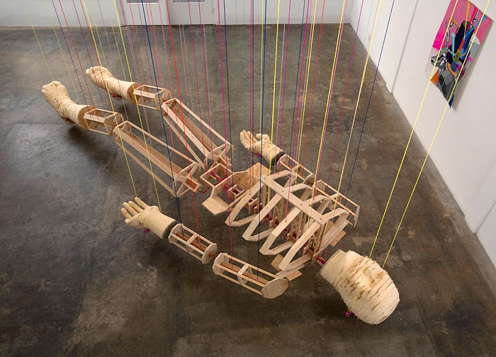Dead ManWood, Foam, OSB, Brass, String and Rope 36 x 84 x 216 inches